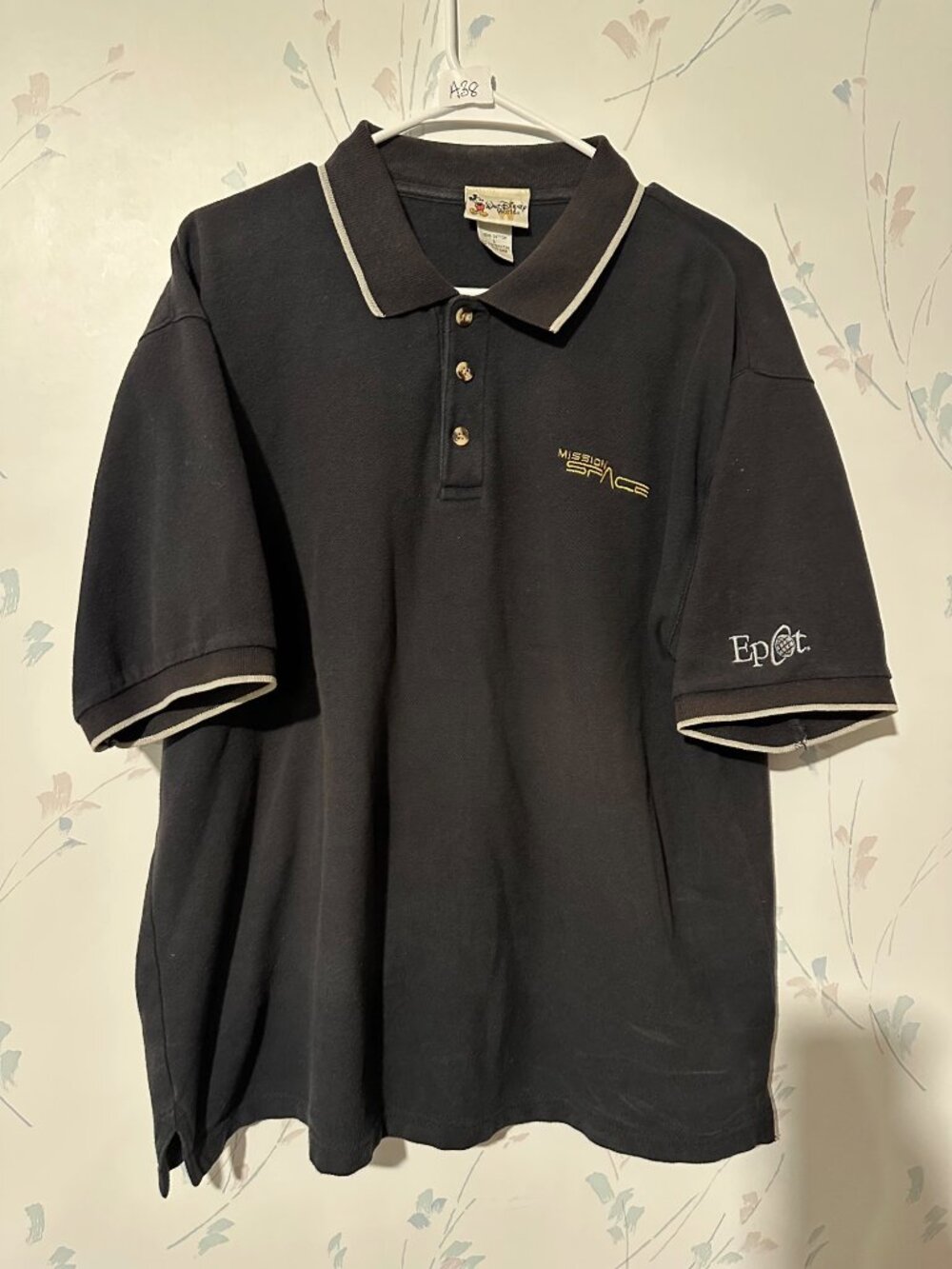 Walt Disney World Epcot Mission Space Polo Shirt Black Size XL 100% Cotton Embro